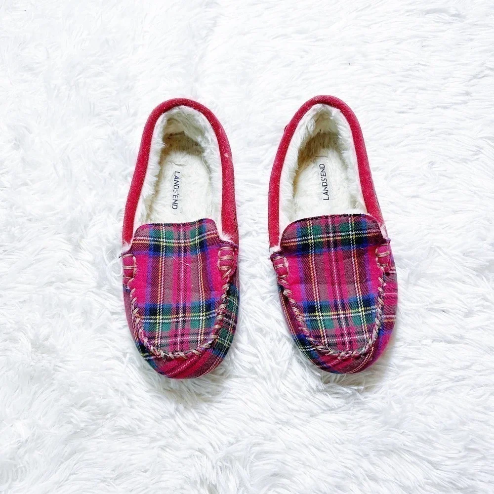 Land's End Plaid Tartan Flannel Mocassin Flats Kids SZ1.5